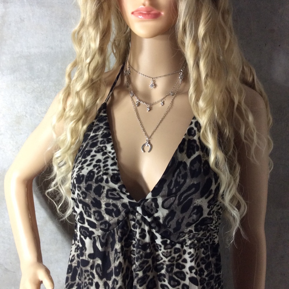 🌸LEOPARD DRESS ANIMAL PRINT MAXI LONG RUFFLE BOHO - Picture 2 of 8